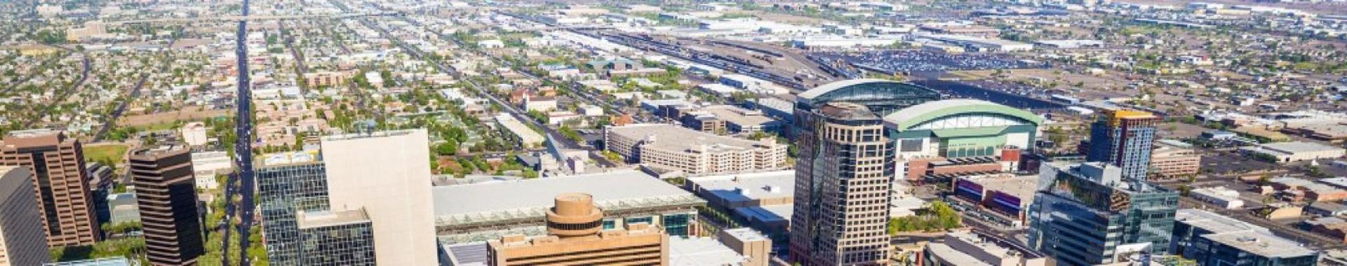 Aerial view of downtown Phoenix, Arizona and surounding neighborhoods.
